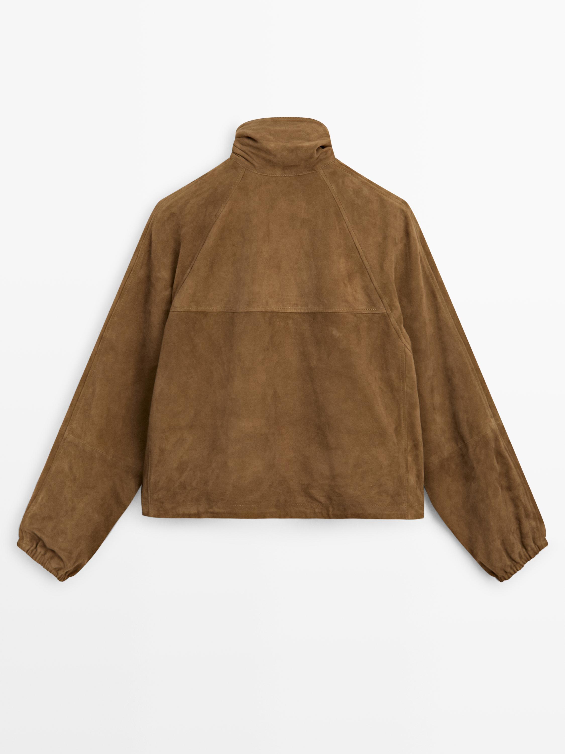 Veste bomber courte en cuir effet daim